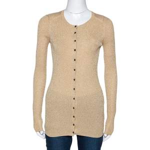D&G Gold Lurex Rib Knit Long Sleeve Fitted Cardigan S 