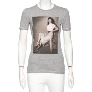 D&G Grey Cotton Bettie Page Print T-Shirt M