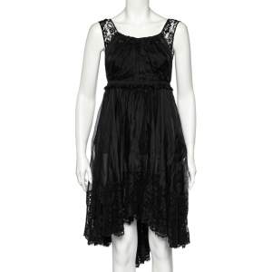 D&G Black Sheer Silk Lace Trim Sleeveless Dress M