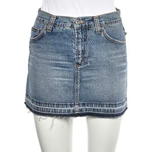 D&G Blue Denim Back Floral Logo Embroidered Mini Skirt S
