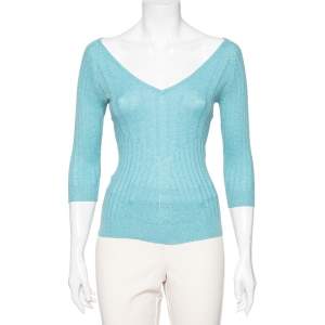 D&G Blue Cotton & Cashmere Knit V-Neck Sweater S
