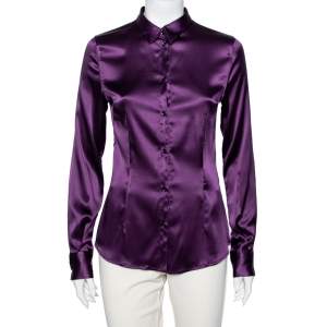 D&G Purple Silk Satin Long Sleeve Button Front Shirt M