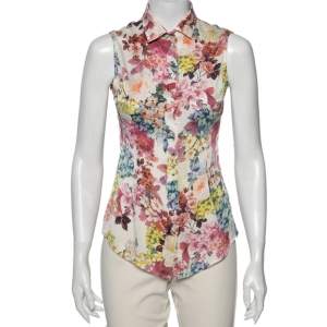 D&G Multicolored Floral Printed Silk Sleeveless Button Front Shirt S