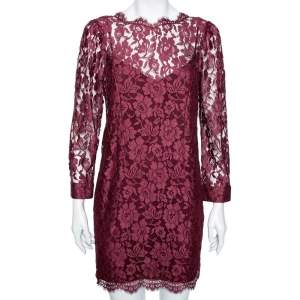 Pre Owned D&G Burgundy Lace Shift Mini Dress M