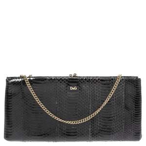 مملوكة مسبقًا D&G Black Snakeskin Effect Leather Vania Chain Clutch