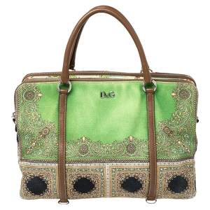 D&G Multicolor Print Canvas and Leather Lily Twist Satchel