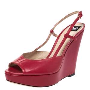 Dolce & Gabbana Pink Leather Peep Toe Wedge Slingback Sandals Size 36.5