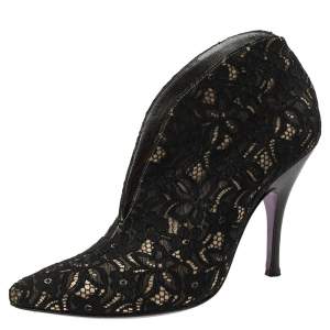 D&G Black Lace Scallop Pointed Toe Ankle Boots Size 38.5