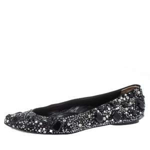 Dolce & Gabbana Black Satin Crystal Embellished Ballet Flats Size 36.5