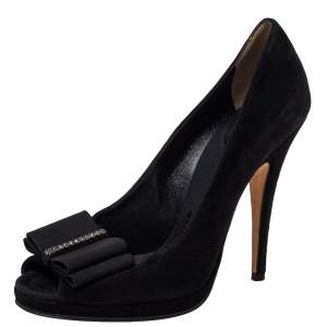 D and G Black Suede Crystal Embellished Peep Toe Pumps Size 41