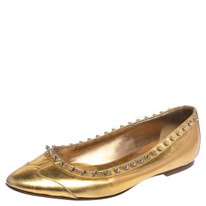 D&G Metallic Gold Patent Leather Spiked Studded Ballet Flats Size 38