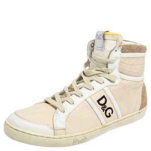D&G Cream/White Leather Lace High Top Sneakers Size 40