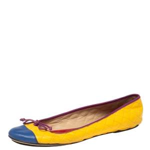 D&G Multicolor Quilted Leather Bow Colorblock Ballet Flats Size 39