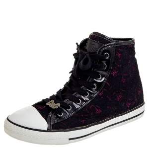 D&G Black Lace And Patent Leather High Top Sneakers Size 38