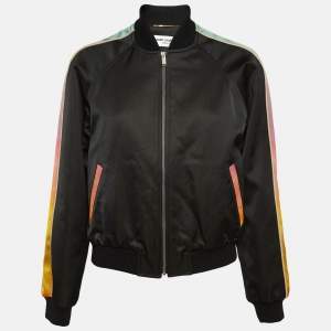 Saint Laurent Black Cotton Blend Rainbow Stripe Bomber Jacket M