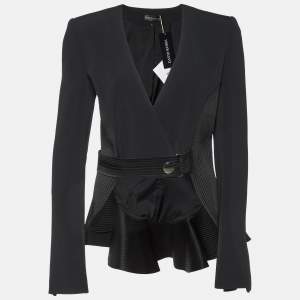 David Koma Black Cady Flounce Detail Jacket L