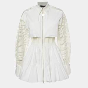 David Koma White Cotton Tulle Paneled Skater Dress M