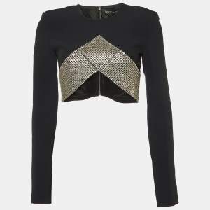 David Koma Black Crepe Embellished Crop Top S
