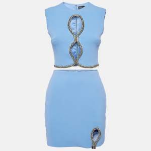 David Koma Blue Embellished Crepe Skirt & Top Set S