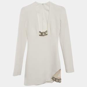 David Koma Cream Embellished Crepe Mini Dress S