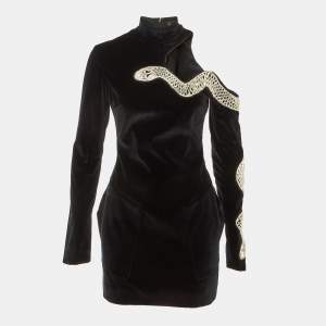 Pre Owned David Koma Black Velvet Embellished Cut-Out Mini Dress S