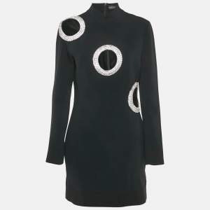 Pre Owned David Koma Black Crystal Embellished Crepe Cut-Out Mini Dress L