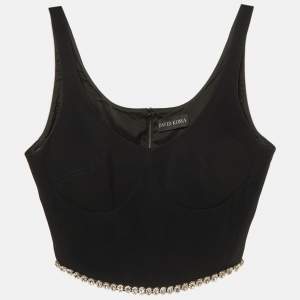 Pre Owned David Koma Black Crepe Crystal Embellished Crop Top M