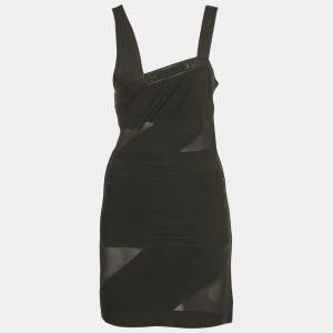 Pre Owned David Koma Black Mesh Trim Knit Bandage Dress M