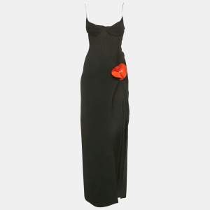 مملوكة مسبقًا David Koma Black Crepe Sheer Floral Applique Strappy Dress XS
