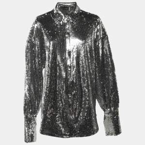 مملوكة مسبقًا David Koma Silver Sequinned Oversized Shirt M