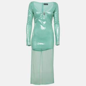 Pre Owned David Koma Pastel Green Sequin Midi Dress M