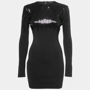 David Koma Black Sequined Stretch Knit Mini Dress S