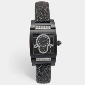 De Grisogono Black PVD Coated 18K White Gold Stingray Leather Instrumentino TINOS04QZ Women's Wristwatch 29 mm