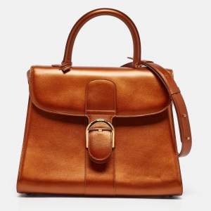 Delvaux Metallic Bronze Leather Brillant Sellier GM Top Handle Bag