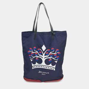 Delvaux Navy Blue Canvas and Leather Kangaroo Bag