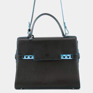 Pre Owned Delvaux Tempe 2Way Bag Black/Light Blue Leather Size GM