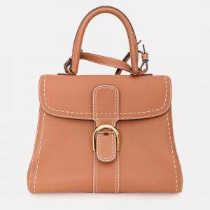 Pre Owned Delvaux Brown Leather Stitch Detail Le Brilliant MM Top Handle Gold Hardware with Strap