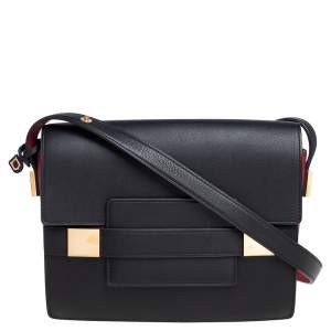 Delvaux Black/Red Leather Madame PM Shoulder Bag 