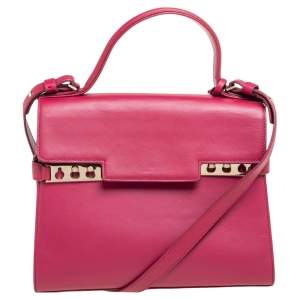 Delvaux Burgundy Leather Tempete MM Top Handle Bag                  