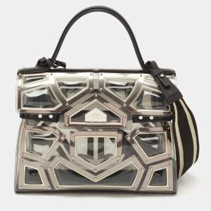 Delvaux Black/Clear Metal Embellished Vinyl Gladiator Tempete Top Handle Bag 