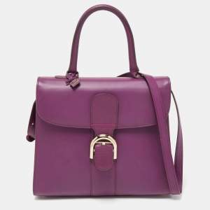 Delvaux Purple Leather Brillant MM Top Handle Bag