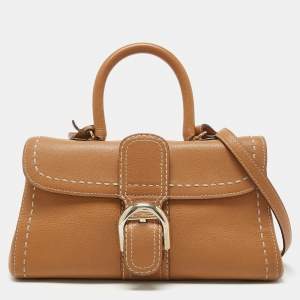 Delvaux Brown Leather Mini Brillant East/West Top Handle Bag