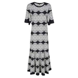 Derek Lam Monochrome Medallion Lace Pattern Jacquard Knit Midi Dress M