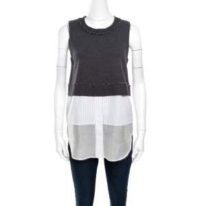 10 Crosby Derek Lam Grey and White Knit Striped Layered Sleeveless Blouse S