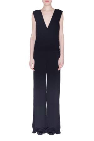 Derek Lam Black Crepe Plunge Neck Detail Jumpsuit S