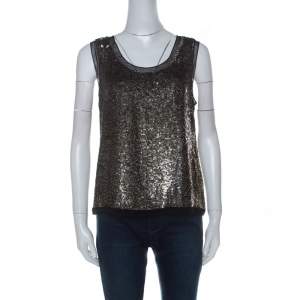Derek Lam Metallic Sequin Embellished Silk Sleeveless Top M 