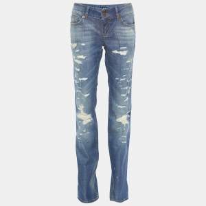 D&G Blue Denim Distressed Wide Leg Jeans M