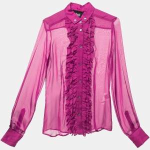 D&G Purple Silk Chiffon Ruffled Shirt S