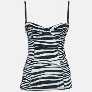 D&G Underwear Black Zebra Print Stretch Knit Bustier Corset Top M