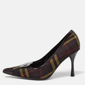 D&G Brown Plaid Wool and Patent Leather Pointed Toe Pumps Size 37.5